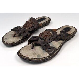 BORN Womens US 10 Josefina Brown Leather Slip-On Thong Boho SANDALS B87023 EUC